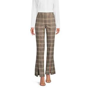 NWT Gianni Bini Alora Split Hem Dress Pants Size 14 Brown Plaid Y2K Work Slacks